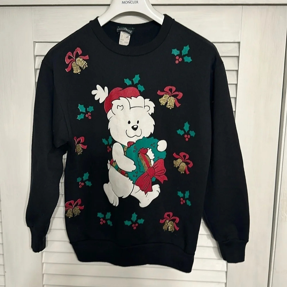 vintage long sleeve christmas holiday sweatshirt size small by cabin creek black